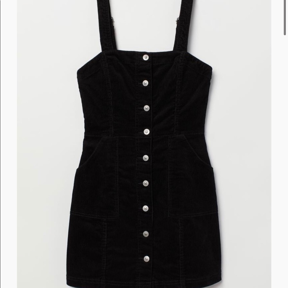 Divided Black Corduroy Overall Dress